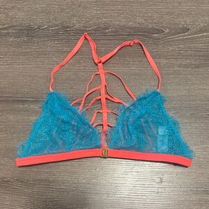 PINK Victoria's Secret Coral and Teal Lace Bralette